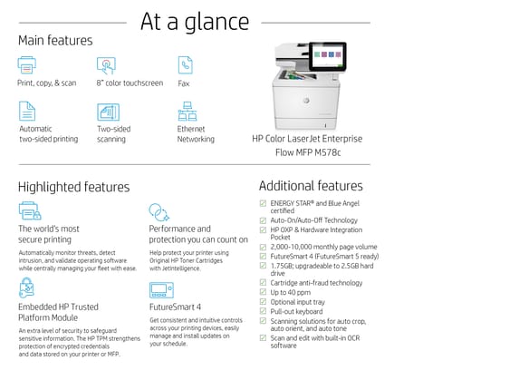 Series 8 of 12 Laser Multifunction Printers, HP Color LaserJet Enterprise Flow MFP M578c