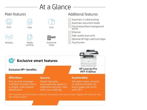 HP LaserJet Pro MFP 4101fdwe Wireless Printer with HP+ and Fax