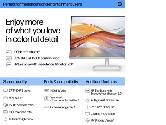 Series 7 of 10 HP Home Monitors, HP Series 5 27 inch FHD Monitor - 527sf