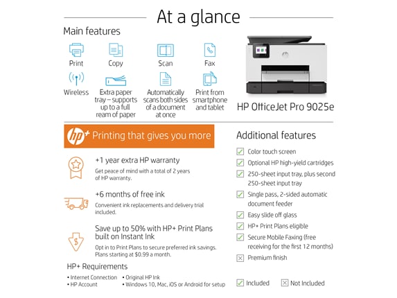 HP OfficeJet 9025e All-in-One Wireless Color Inkjet Printer - 6 months free  Instant Ink with HP+ 