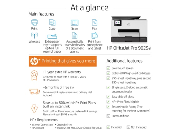 Series 7 of 14 Business Ink Printers, HP OfficeJet Pro 9025e All-in-One Printer w/ bonus 6 months Instant Ink through HP+