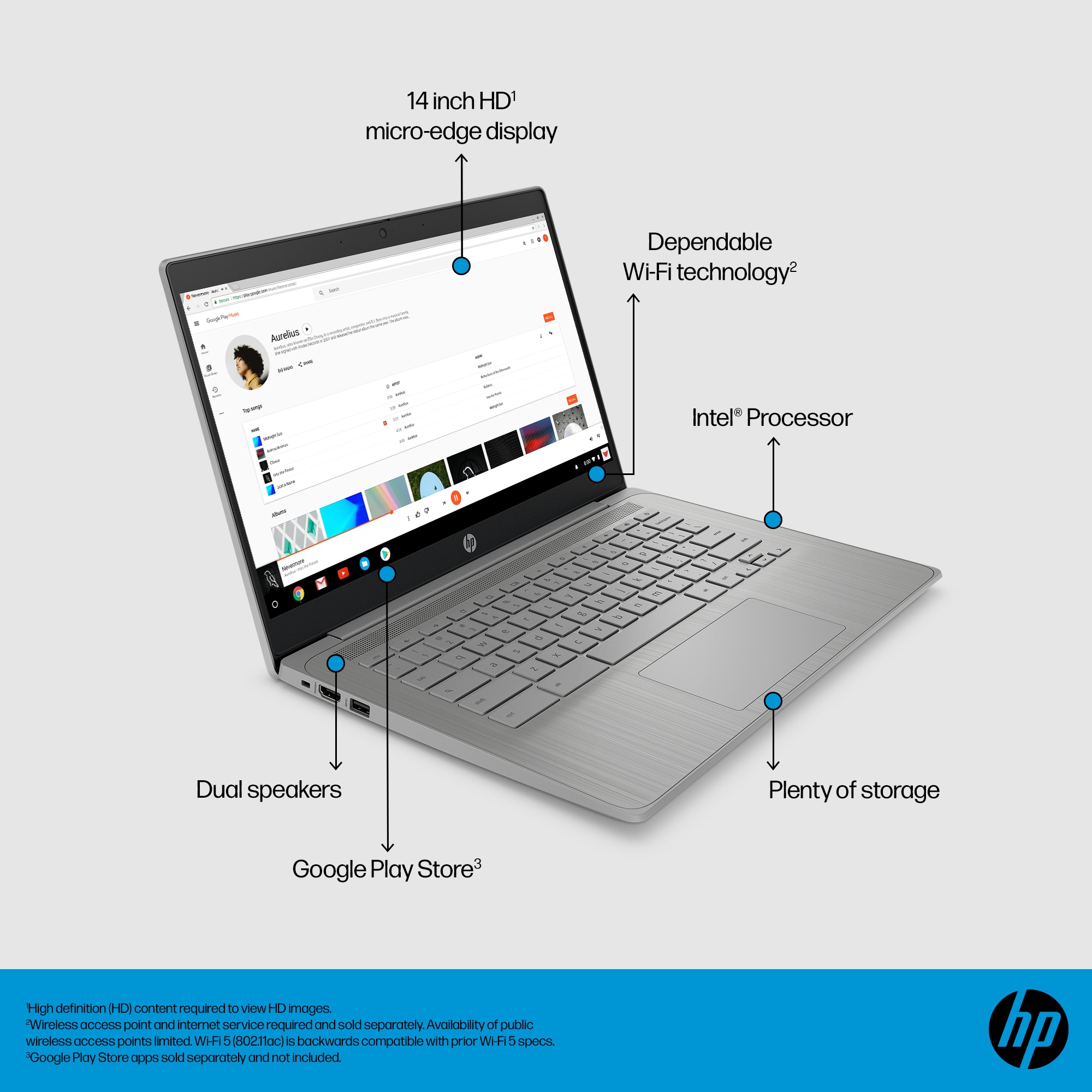 HP Chromebook Laptop Computer 14" HD Intel Celeron 4 GB memory; 64 GB eMMC - Afbeelding 9 van 10